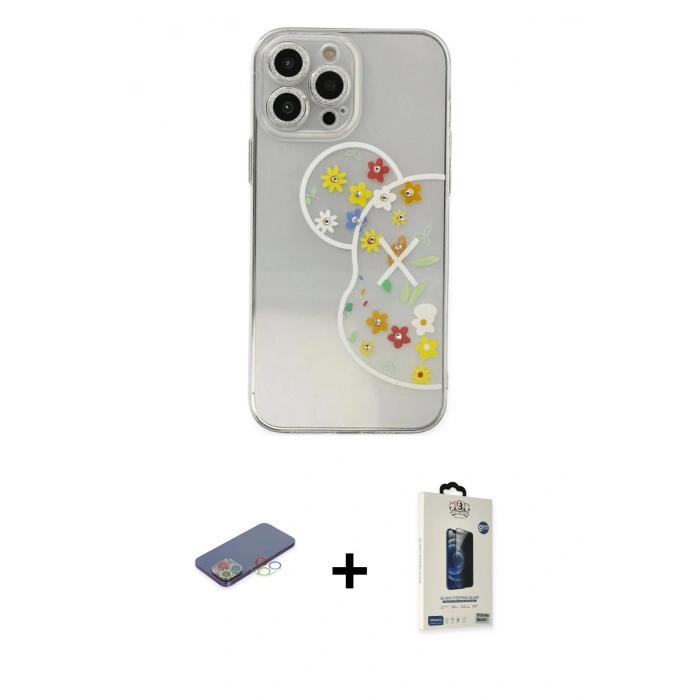 MARSİLYAN™- iPhone 13 Pro Max Kılıf Eksen Asil Prime - Siyah Bilvis Hayalet Cam Ekran Koruyucu + Renkli Kamera Lens Koruma Cam - MI