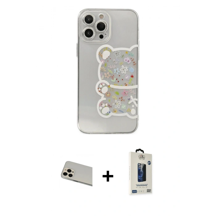 MARSİLYAN™- iPhone 13 Pro Max Kılıf Eksen Asil Prime - Siyah Bilvis Hayalet Cam Ekran Koruyucu + Rainbow Kamera Lens Koruma Cam - REGD