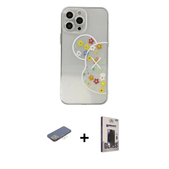 MARSİLYAN™- iPhone 13 Pro Max Kılıf Eksen Asil Prime - Siyah Bilvis Hayalet Cam Ekran Koruyucu + Sarı Renkli Kamera Lens Koruma Cam