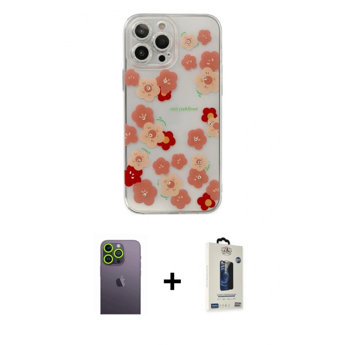 MARSİLYAN™- iPhone 13 Pro Max Kılıf Eksen Asil Prime - Siyah Bilvis Hayalet Cam Ekran Koruyucu + Neon Fosforlu Kamera Lens - YL