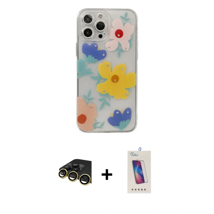 MARSİLYAN™- iPhone 13 Pro Max Kılıf Eksen Asil Prime - Siyah Joko 5D Cam + Raze Metal Kamera Lens - GD