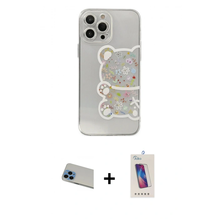 MARSİLYAN™- iPhone 13 Pro Max Kılıf Eksen Asil Prime - Siyah Joko 5D Cam + Rainbow Kamera Lens Koruma Cam - MI