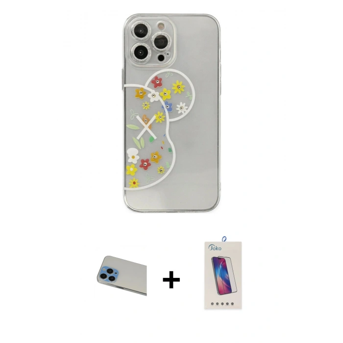 MARSİLYAN™- iPhone 13 Pro Max Kılıf Eksen Asil Prime - Siyah Joko 5D Cam + Rainbow Kamera Lens Koruma Cam - MI