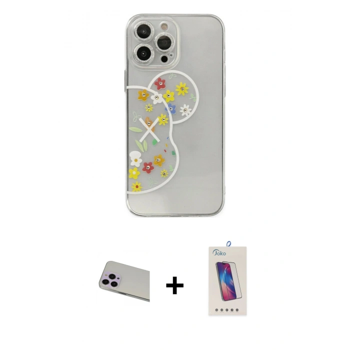 MARSİLYAN™- iPhone 13 Pro Max Kılıf Eksen Asil Prime - Siyah Joko 5D Cam + Rainbow Kamera Lens Koruma Cam - MR
