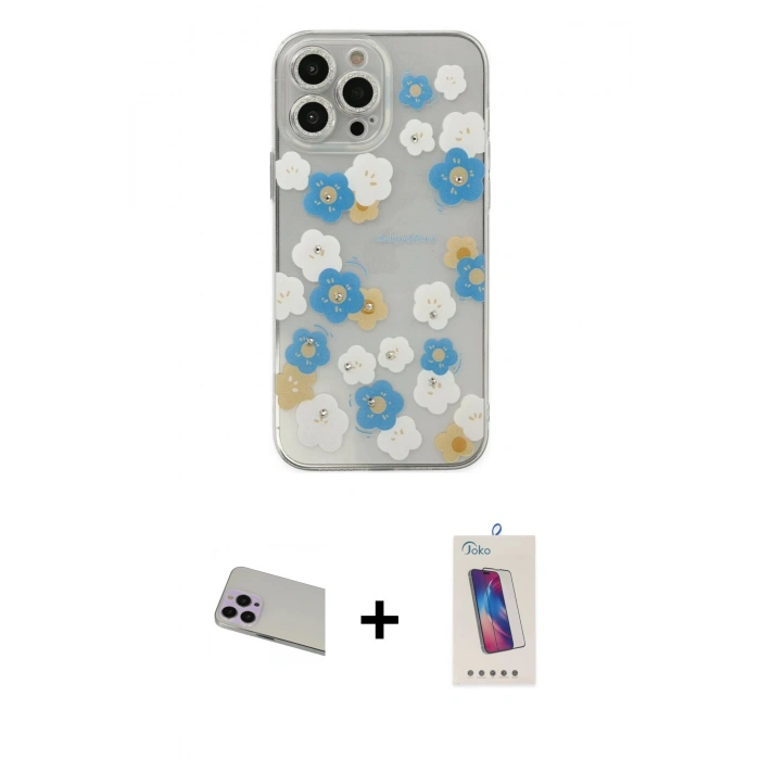 MARSİLYAN™- iPhone 13 Pro Max Kılıf Eksen Asil Prime - Siyah Joko 5D Cam + Rainbow Kamera Lens Koruma Cam - MR