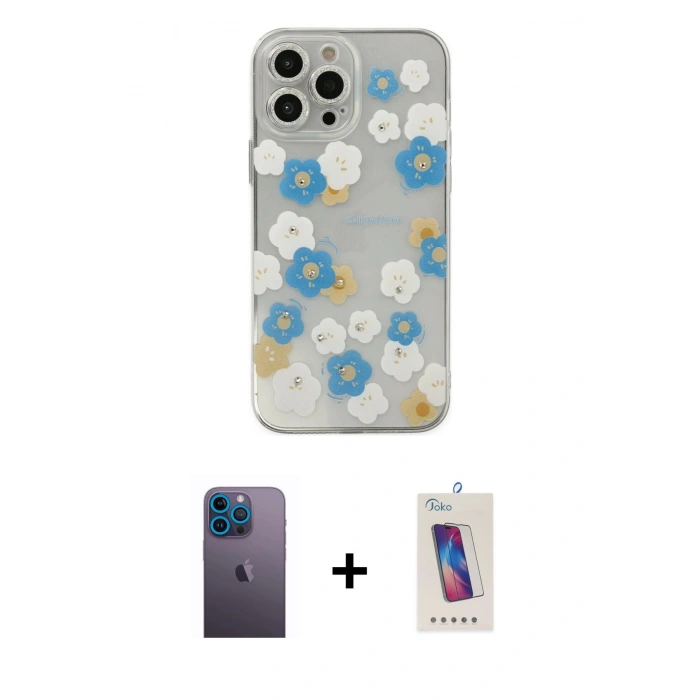 MARSİLYAN™- iPhone 13 Pro Max Kılıf Eksen Asil Prime - Siyah Joko 5D Cam + Neon Fosforlu Kamera Lens - MI