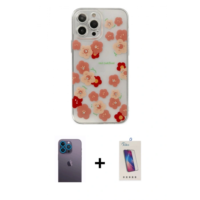 MARSİLYAN™- iPhone 13 Pro Max Kılıf Eksen Asil Prime - Siyah Joko 5D Cam + Neon Fosforlu Kamera Lens - MI