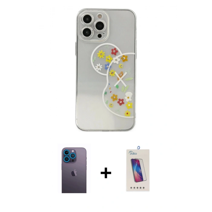 MARSİLYAN™- iPhone 13 Pro Max Kılıf Eksen Asil Prime - Siyah Joko 5D Cam + Neon Fosforlu Kamera Lens - MI