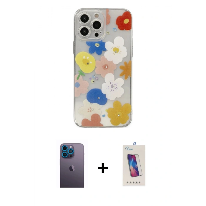 MARSİLYAN™- iPhone 13 Pro Max Kılıf Eksen Asil Prime - Siyah Joko 5D Cam + Neon Fosforlu Kamera Lens - MI