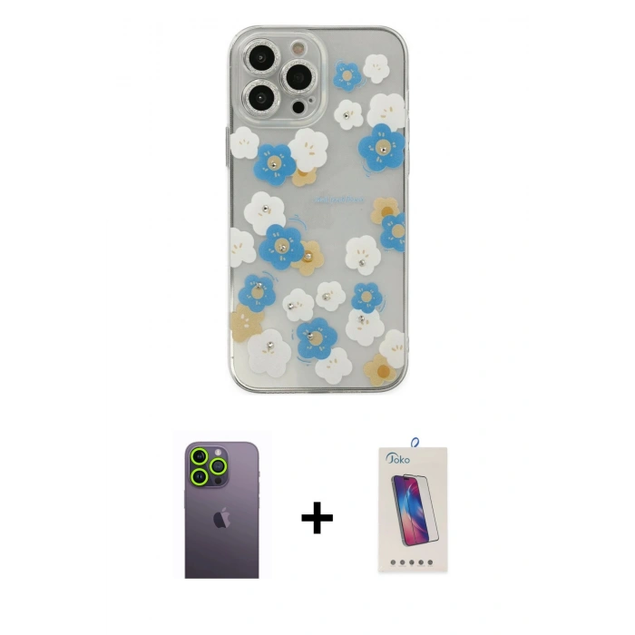 MARSİLYAN™- iPhone 13 Pro Max Kılıf Eksen Asil Prime - Siyah Joko 5D Cam + Neon Fosforlu Kamera Lens - YL