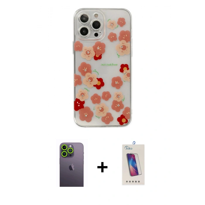 MARSİLYAN™- iPhone 13 Pro Max Kılıf Eksen Asil Prime - Siyah Joko 5D Cam + Neon Fosforlu Kamera Lens - YL
