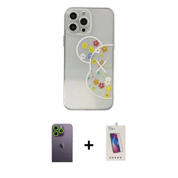 MARSİLYAN™- iPhone 13 Pro Max Kılıf Eksen Asil Prime - Siyah Joko 5D Cam + Neon Fosforlu Kamera Lens - YL