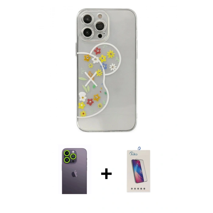 MARSİLYAN™- iPhone 13 Pro Max Kılıf Eksen Asil Prime - Siyah Joko 5D Cam + Neon Fosforlu Kamera Lens - YL
