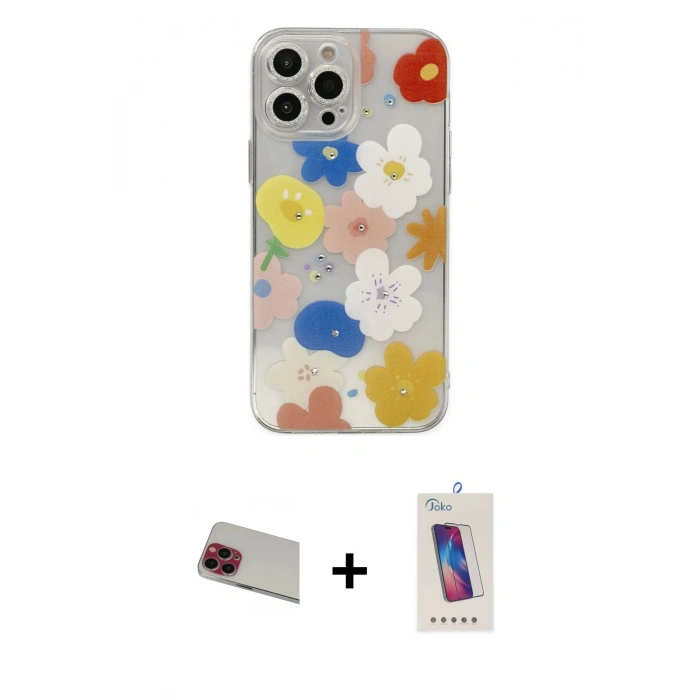 MARSİLYAN™- iPhone 13 Pro Max Kılıf Eksen Asil Prime - Siyah Joko 5D Cam + Rainbow Kamera Lens Koruma Cam - KI