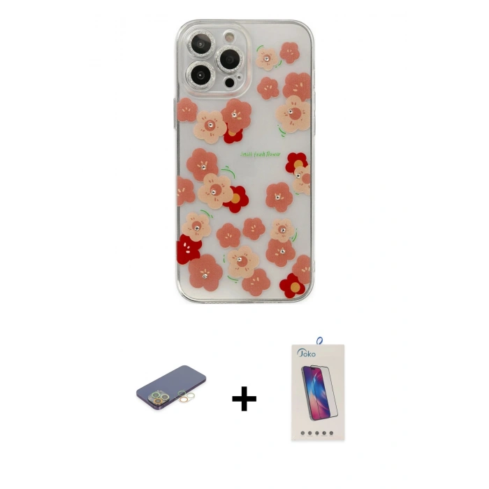 MARSİLYAN™- iPhone 13 Pro Max Kılıf Eksen Asil Prime - Siyah Joko 5D Cam + Renkli Kamera Lens Koruma Cam - SI