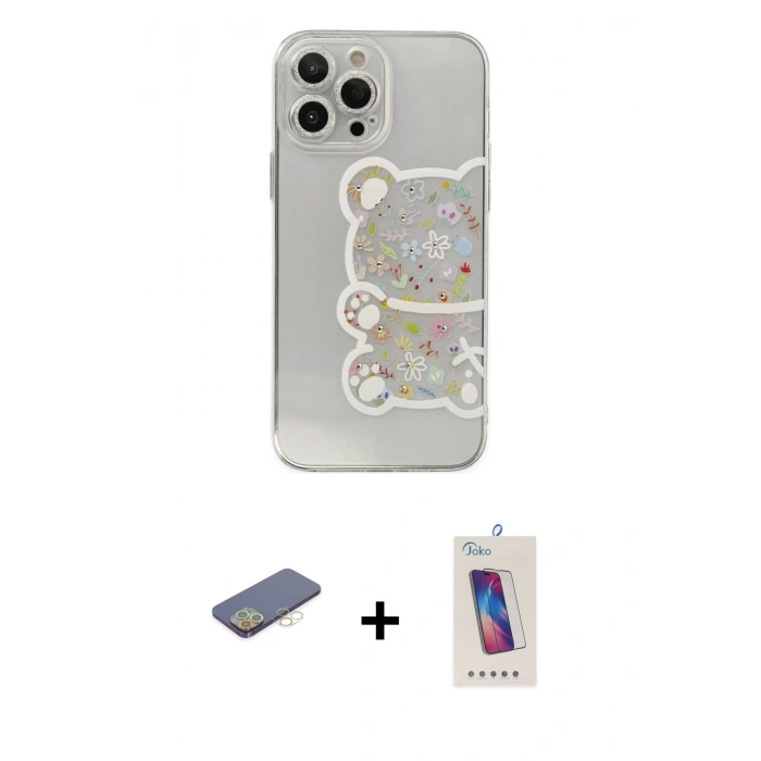 MARSİLYAN™- iPhone 13 Pro Max Kılıf Eksen Asil Prime - Siyah Joko 5D Cam + Renkli Kamera Lens Koruma Cam - SI