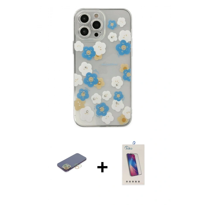 MARSİLYAN™- iPhone 13 Pro Max Kılıf Eksen Asil Prime - Siyah Joko 5D Cam + Renkli Kamera Lens Koruma Cam - SI