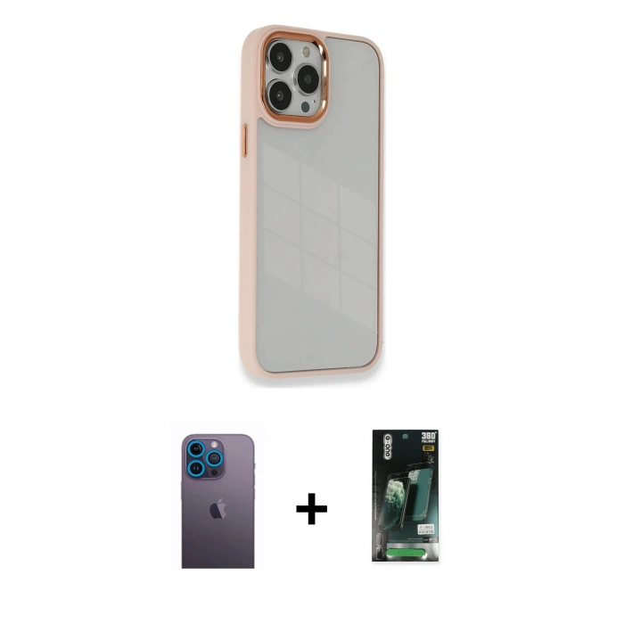 MARSİLYAN™- iPhone 13 Pro Max Kılıf Eksen Doku Prime - Şeffaf 360 Full Body Arka Koruyucu + Neon Fosforlu Kamera Lens - MI