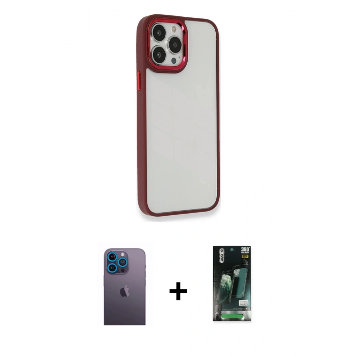 MARSİLYAN™- iPhone 13 Pro Max Kılıf Eksen Doku Prime - Şeffaf 360 Full Body Arka Koruyucu + Neon Fosforlu Kamera Lens - MI
