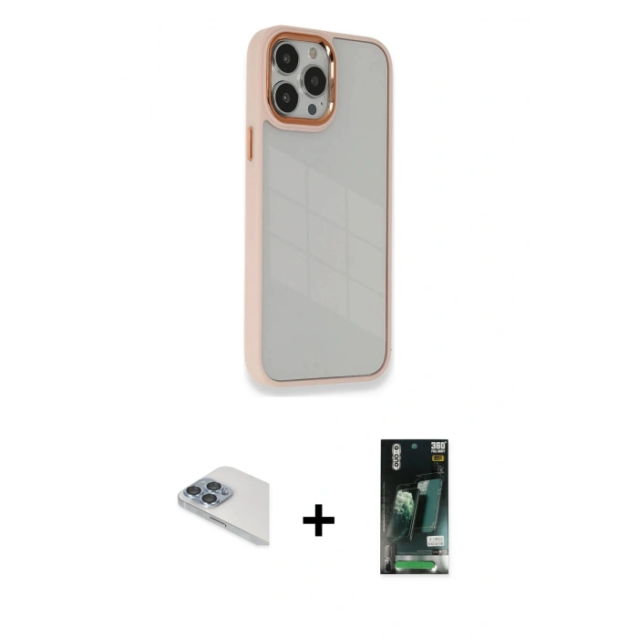 MARSİLYAN™- iPhone 13 Pro Max Kılıf Eksen Doku Prime - Şeffaf 360 Full Body Arka Koruyucu + Pers Alüminyum Kamera Lens - SABE