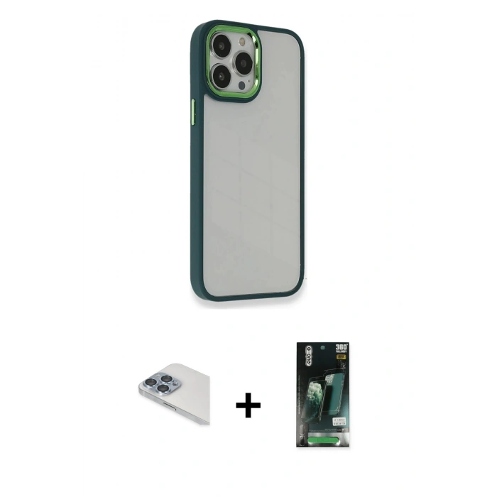 MARSİLYAN™- iPhone 13 Pro Max Kılıf Eksen Doku Prime - Şeffaf 360 Full Body Arka Koruyucu + Pers Alüminyum Kamera Lens - SABE