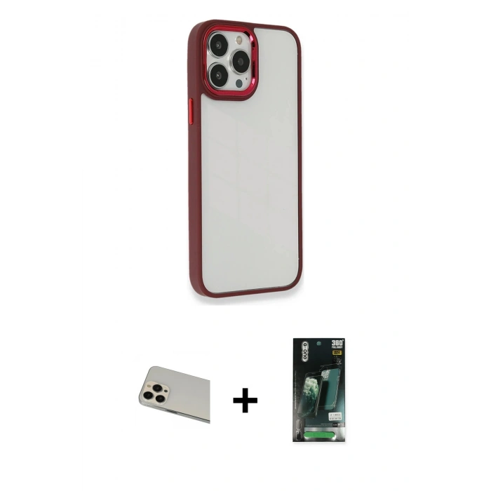 MARSİLYAN™- iPhone 13 Pro Max Kılıf Eksen Doku Prime - Şeffaf 360 Full Body Arka Koruyucu + Rainbow Kamera Lens Koruma Cam - REGD
