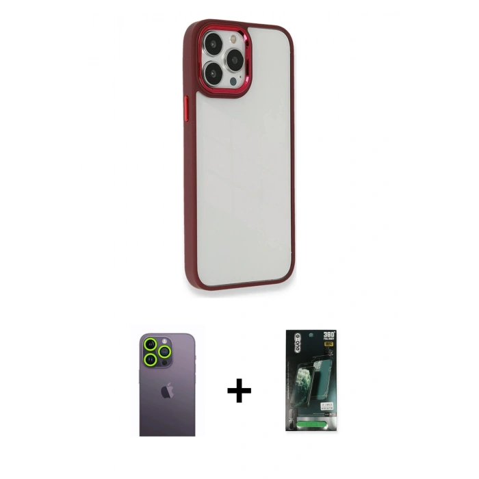 MARSİLYAN™- iPhone 13 Pro Max Kılıf Eksen Doku Prime - Şeffaf 360 Full Body Arka Koruyucu + Neon Fosforlu Kamera Lens - YL