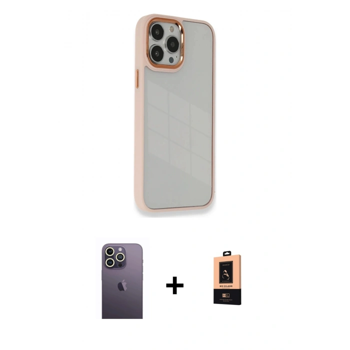 MARSİLYAN™- iPhone 13 Pro Max Kılıf Eksen Doku Prime - Şeffaf Maxco Cam Ekran Koruyucu + Neon Fosforlu Kamera Lens - BZ