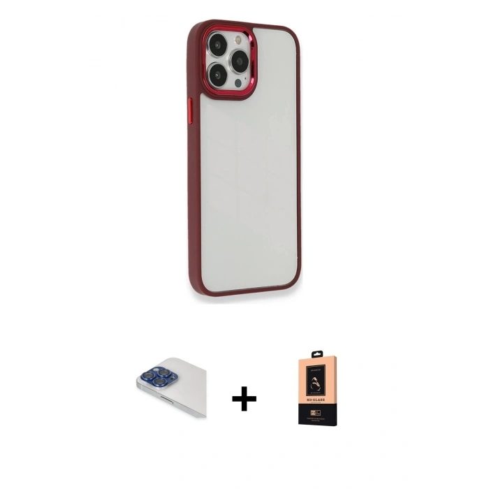 MARSİLYAN™- iPhone 13 Pro Max Kılıf Eksen Doku Prime - Şeffaf Maxco Cam Ekran Koruyucu + Pers Alüminyum Kamera Lens - LT