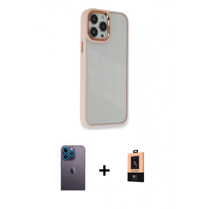 MARSİLYAN™- iPhone 13 Pro Max Kılıf Eksen Doku Prime - Şeffaf Maxco Cam Ekran Koruyucu + Mavi Neon Fosforlu Kamera Lens