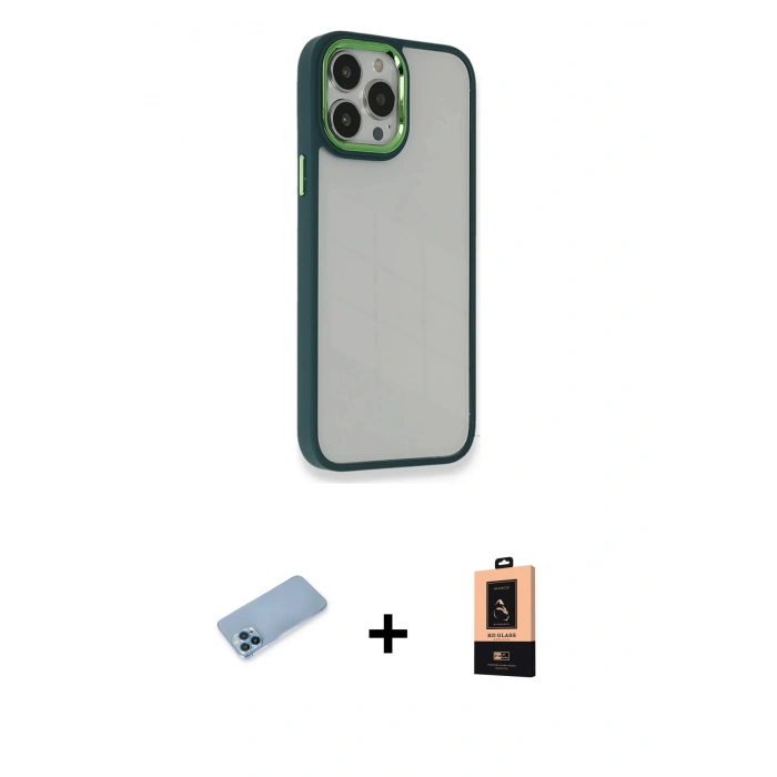 MARSİLYAN™- iPhone 13 Pro Max Kılıf Eksen Doku Prime - Şeffaf Maxco Cam Ekran Koruyucu + Shine Kamera Lens Koruma Cam - MI