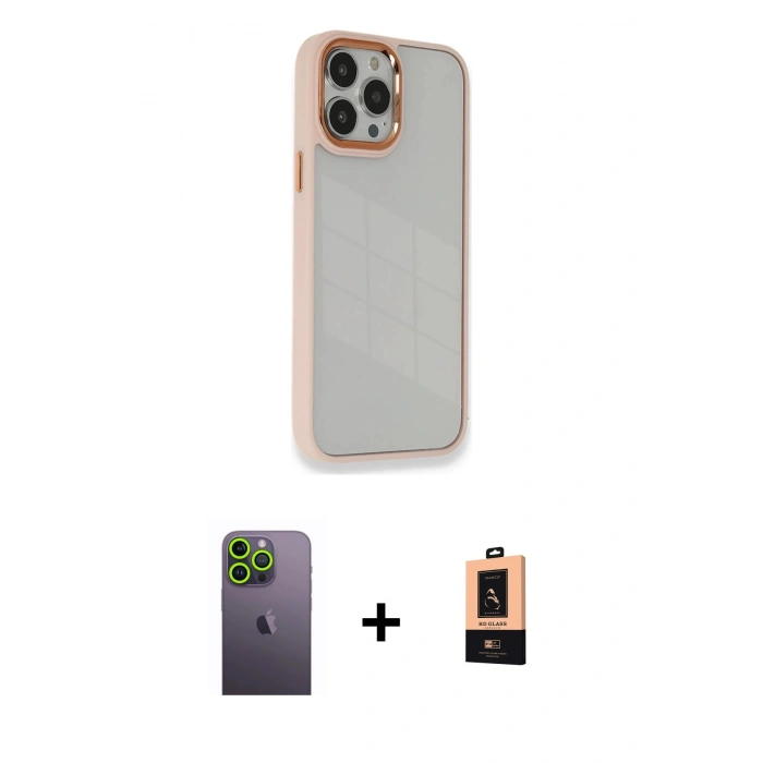 MARSİLYAN™- iPhone 13 Pro Max Kılıf Eksen Doku Prime - Şeffaf Maxco Cam Ekran Koruyucu + Neon Fosforlu Kamera Lens - YL