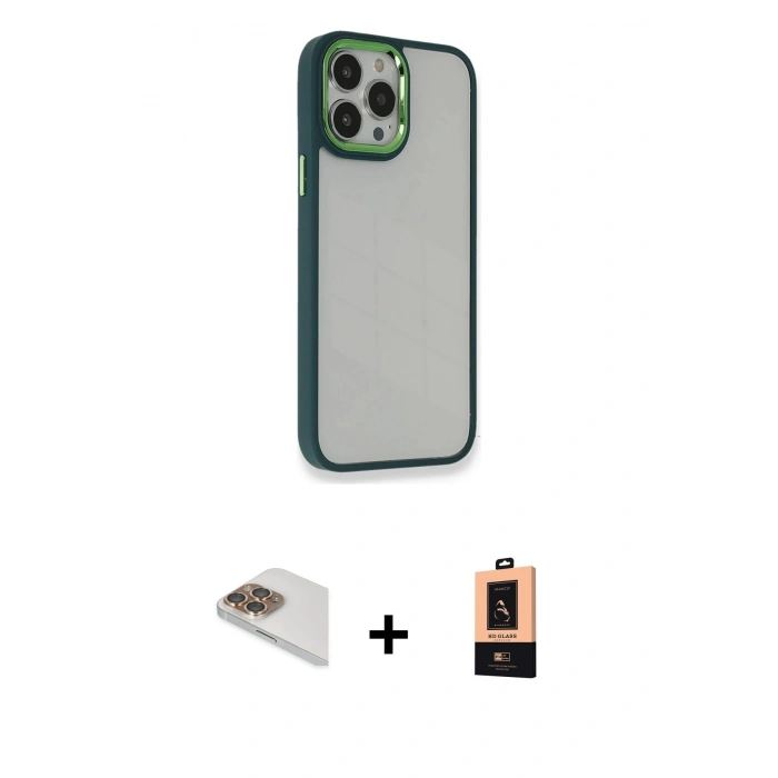 MARSİLYAN™- iPhone 13 Pro Max Kılıf Eksen Doku Prime - Şeffaf Maxco Cam Ekran Koruyucu + Pers Alüminyum Kamera Lens - GD
