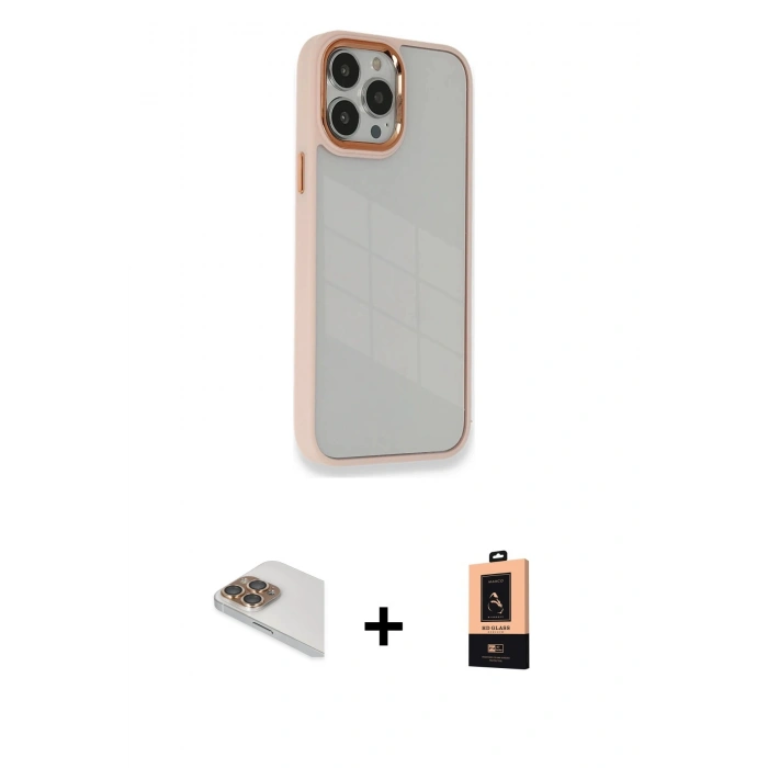 MARSİLYAN™- iPhone 13 Pro Max Kılıf Eksen Doku Prime - Şeffaf Maxco Cam Ekran Koruyucu + Pers Alüminyum Kamera Lens - GD