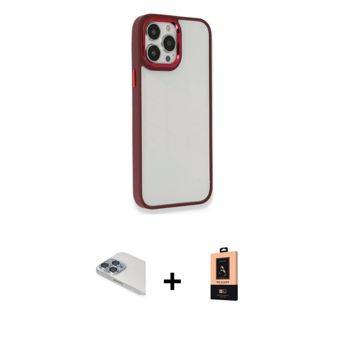 MARSİLYAN™- iPhone 13 Pro Max Kılıf Eksen Doku Prime - Şeffaf Maxco Cam Ekran Koruyucu + Pers Alüminyum Kamera Lens - SABE