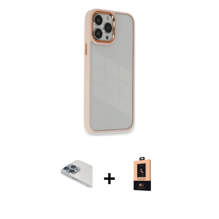 MARSİLYAN™- iPhone 13 Pro Max Kılıf Eksen Doku Prime - Şeffaf Maxco Cam Ekran Koruyucu + Pers Alüminyum Kamera Lens - SABE