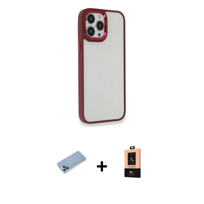 MARSİLYAN™- iPhone 13 Pro Max Kılıf Eksen Doku Prime - Şeffaf Maxco Cam Ekran Koruyucu + Shine Kamera Lens Koruma Cam - MI