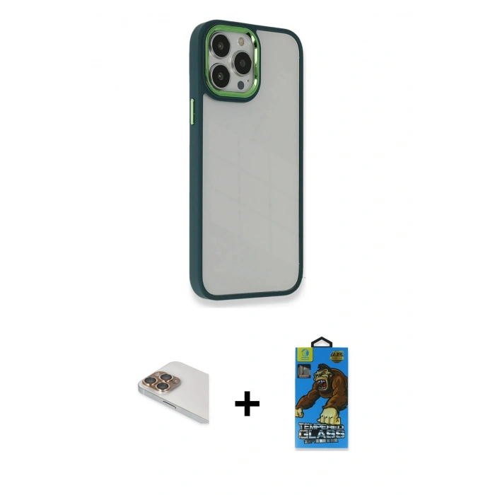 MARSİLYAN™- iPhone 13 Pro Max Kılıf Eksen Doku Prime - Siyah 18D Cam Ekran Koruyucu + Pers Alüminyum Kamera Lens - GD