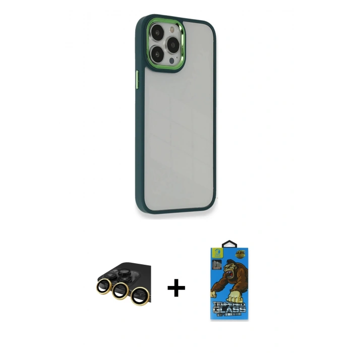 MARSİLYAN™- iPhone 13 Pro Max Kılıf Eksen Doku Prime - Siyah 18D Cam Ekran Koruyucu + Raze Metal Kamera Lens - GD