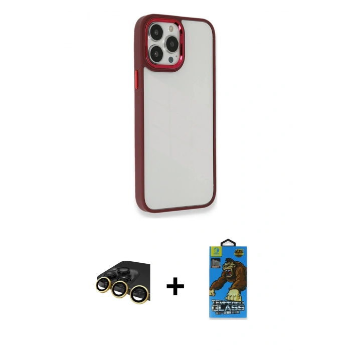 MARSİLYAN™- iPhone 13 Pro Max Kılıf Eksen Doku Prime - Siyah 18D Cam Ekran Koruyucu + Raze Metal Kamera Lens - GD
