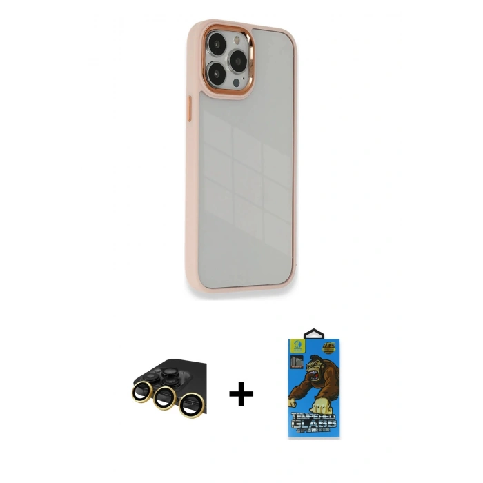 MARSİLYAN™- iPhone 13 Pro Max Kılıf Eksen Doku Prime - Siyah 18D Cam Ekran Koruyucu + Raze Metal Kamera Lens - GD