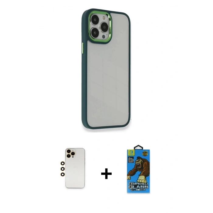 MARSİLYAN™- iPhone 13 Pro Max Kılıf Eksen Doku Prime - Siyah 18D Cam Ekran Koruyucu + Shine Kamera Lens - GD