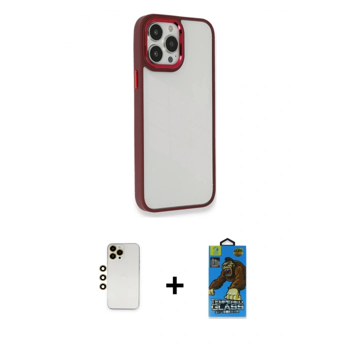 MARSİLYAN™- iPhone 13 Pro Max Kılıf Eksen Doku Prime - Siyah 18D Cam Ekran Koruyucu + Shine Kamera Lens - GD