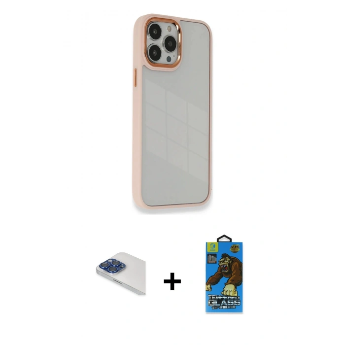 MARSİLYAN™- iPhone 13 Pro Max Kılıf Eksen Doku Prime - Siyah 18D Cam Ekran Koruyucu + Pers Alüminyum Kamera Lens - LT