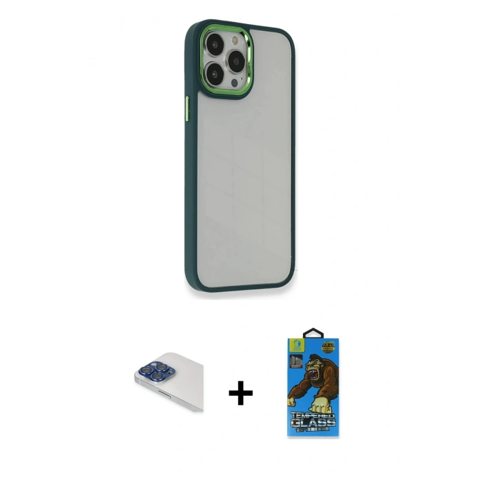 MARSİLYAN™- iPhone 13 Pro Max Kılıf Eksen Doku Prime - Siyah 18D Cam Ekran Koruyucu + Pers Alüminyum Kamera Lens - LT