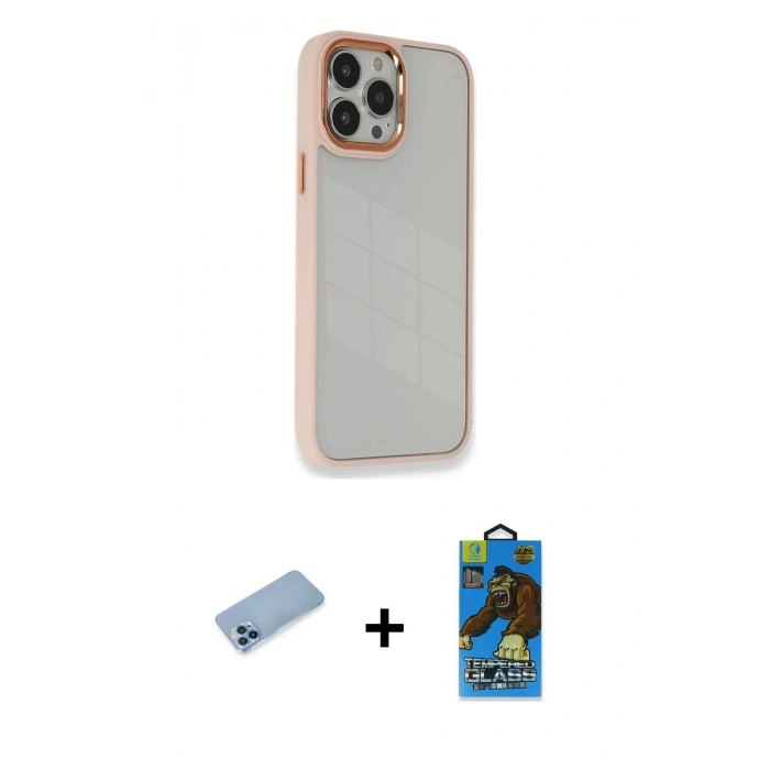 MARSİLYAN™- iPhone 13 Pro Max Kılıf Eksen Doku Prime - Siyah 18D Cam Ekran Koruyucu + Mavi Shine Kamera Lens Koruma Cam
