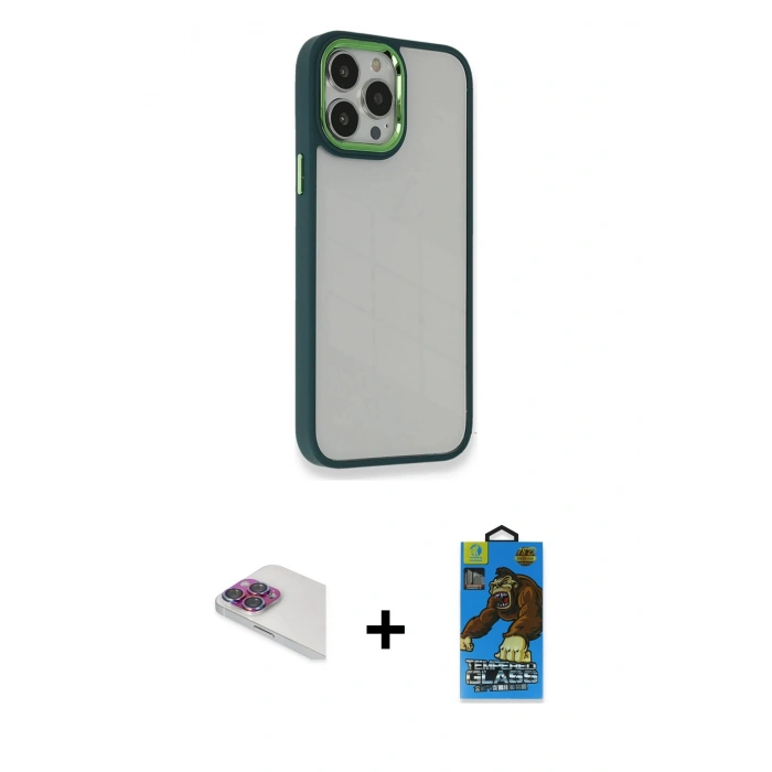 MARSİLYAN™- iPhone 13 Pro Max Kılıf Eksen Doku Prime - Siyah 18D Cam Ekran Koruyucu + Pers Alüminyum Kamera Lens - GI