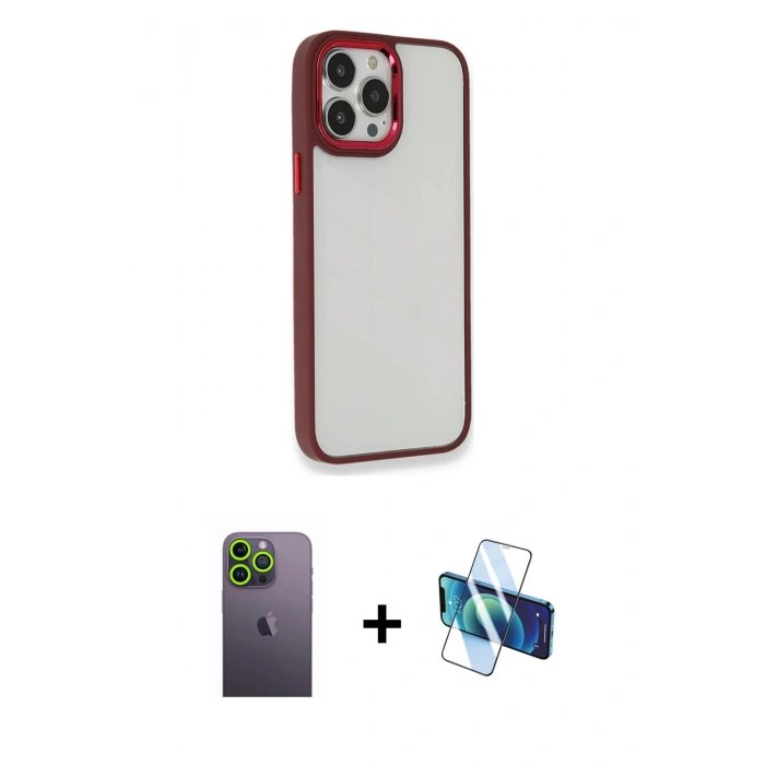 MARSİLYAN™- iPhone 13 Pro Max Kılıf Eksen Doku Prime - Siyah 3D Antistatik Cam Ekran Koruyucu + Neon Fosforlu Kamera Lens - YL