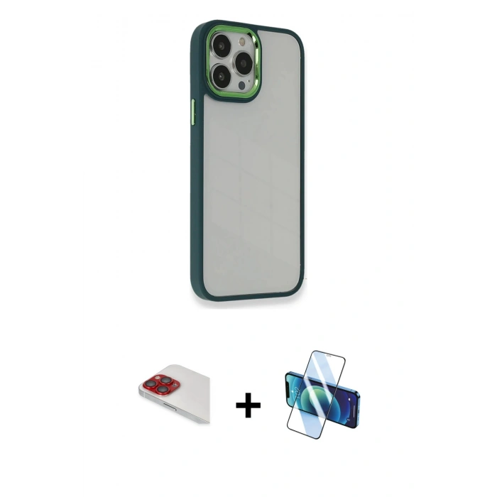 MARSİLYAN™- iPhone 13 Pro Max Kılıf Eksen Doku Prime - Siyah 3D Antistatik Cam Ekran Koruyucu + Pers Alüminyum Kamera Lens - KI