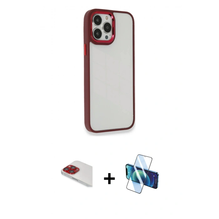 MARSİLYAN™- iPhone 13 Pro Max Kılıf Eksen Doku Prime - Siyah 3D Antistatik Cam Ekran Koruyucu + Pers Alüminyum Kamera Lens - KI